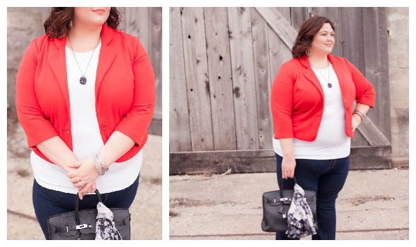ASOS Curve red blazer and jeans