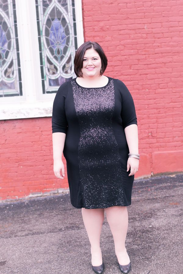 Little Black Dress, Sequin Edition 3 Karen Kane Sequin Contrast Dress from Gwynnie Bee on Authentically Emmie