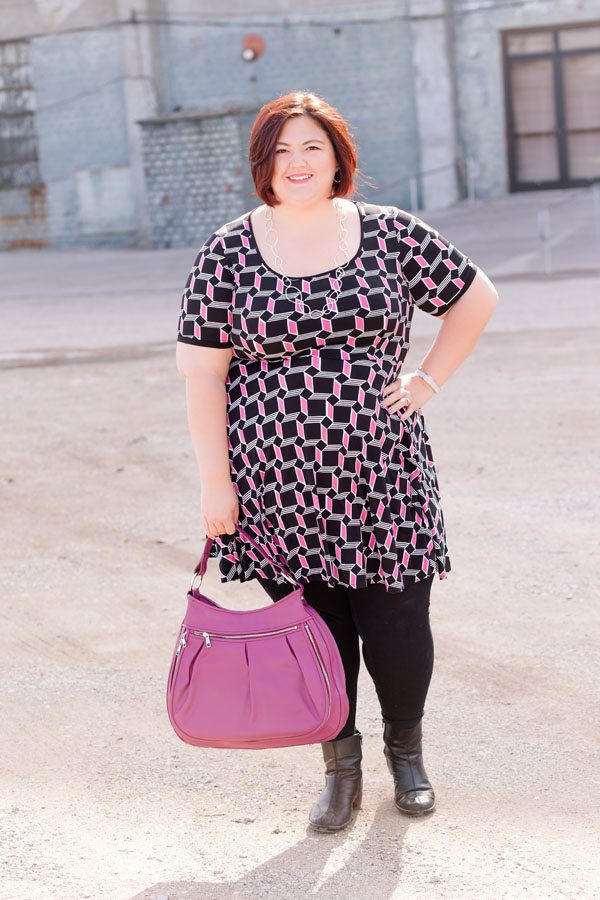 Geo Print with Melissa Masse 2 Emmie of Authentically Emmie in a Melissa Masse dress from Gwynnie Bee
