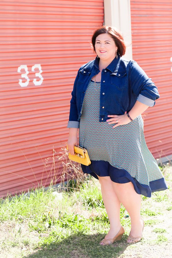 Emmie of Authentically Emmie in a Tbags Los Angeles Dress with SWAK jacket