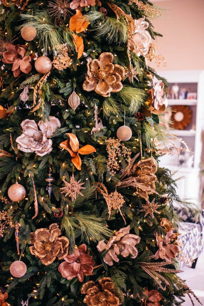 Gold magnolia themed Christmas tree