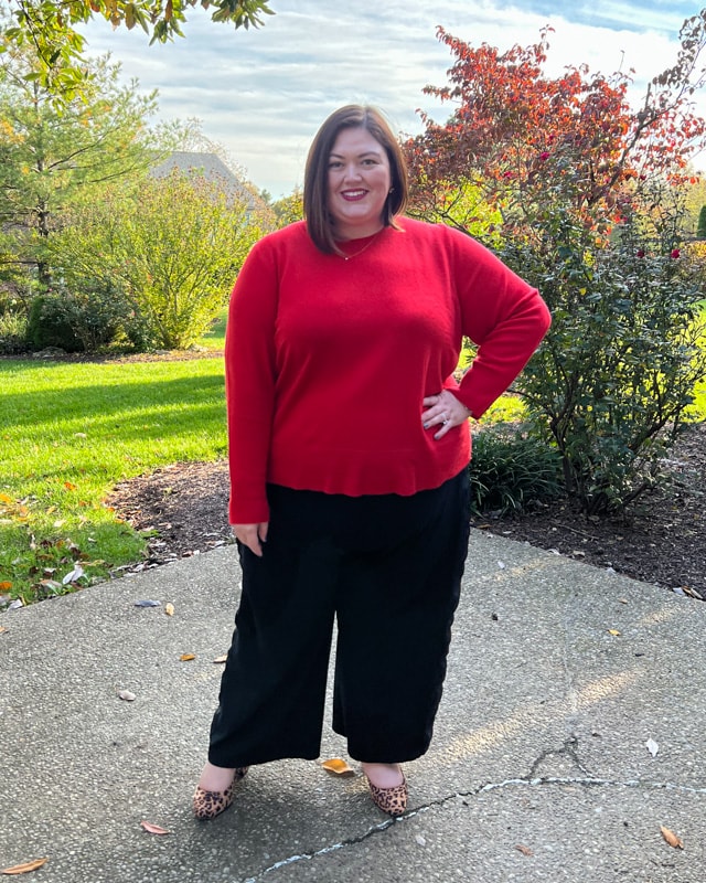 Plus size cashmere sweater from Universal Standard that includes sizing